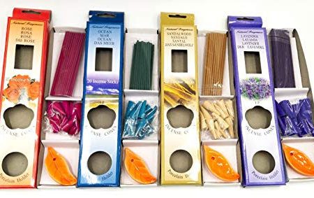 4 fragancias tipos. kit de prueba (80 varillas de incienso varitas de incienso y 48 conos) lavanda Oceano Rosa sándalo. varitas de incienso joss sticks con 4 cenicero colector de cenizas Cheap