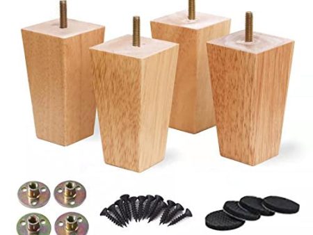 4 patas cuadradas para muebles de madera, patas de madera de roble para sillas y sofás, con tornillos y deslizadores de fieltro (12 cm), Reacondicionado Online